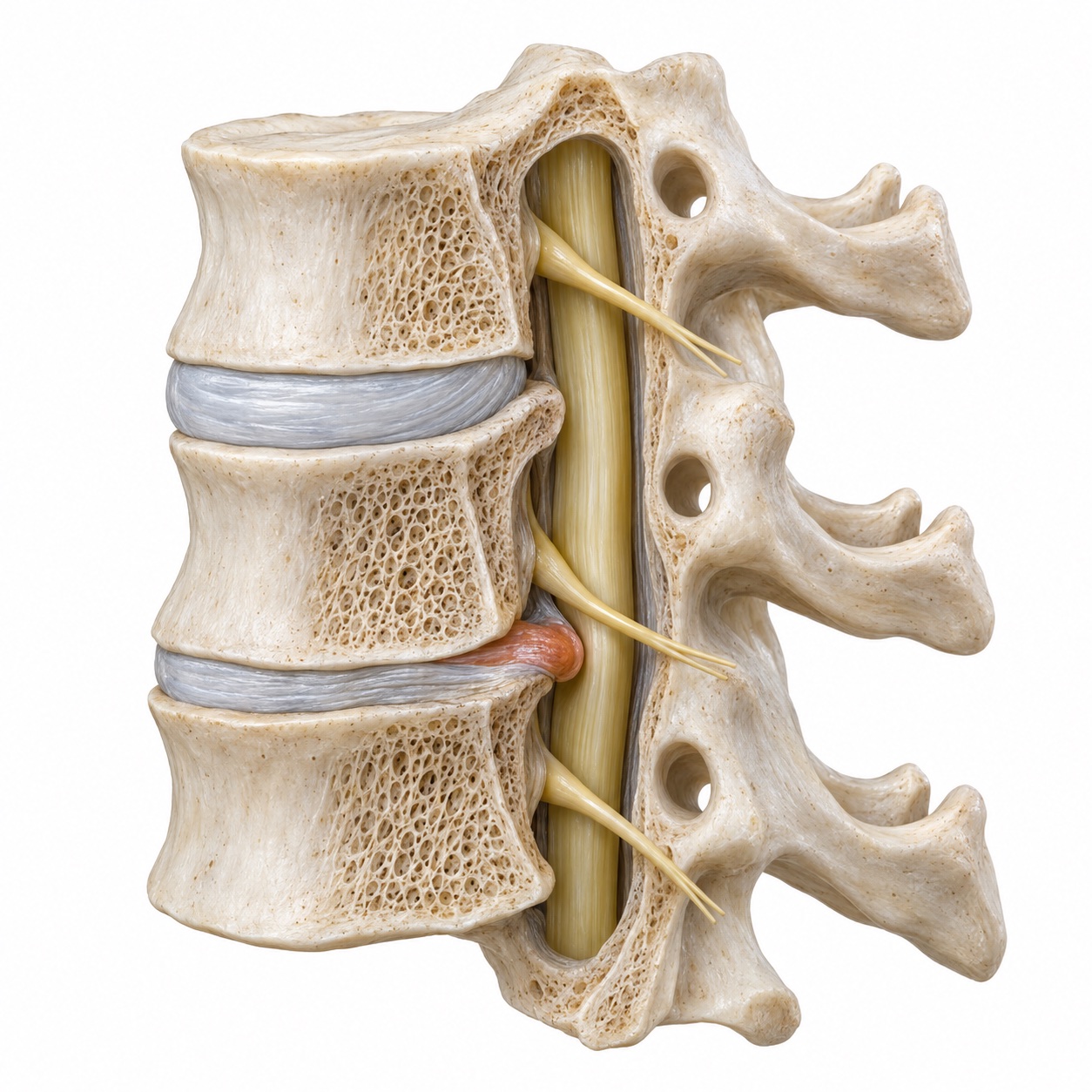 Cervical model with a disc bulge beside the spinal cord