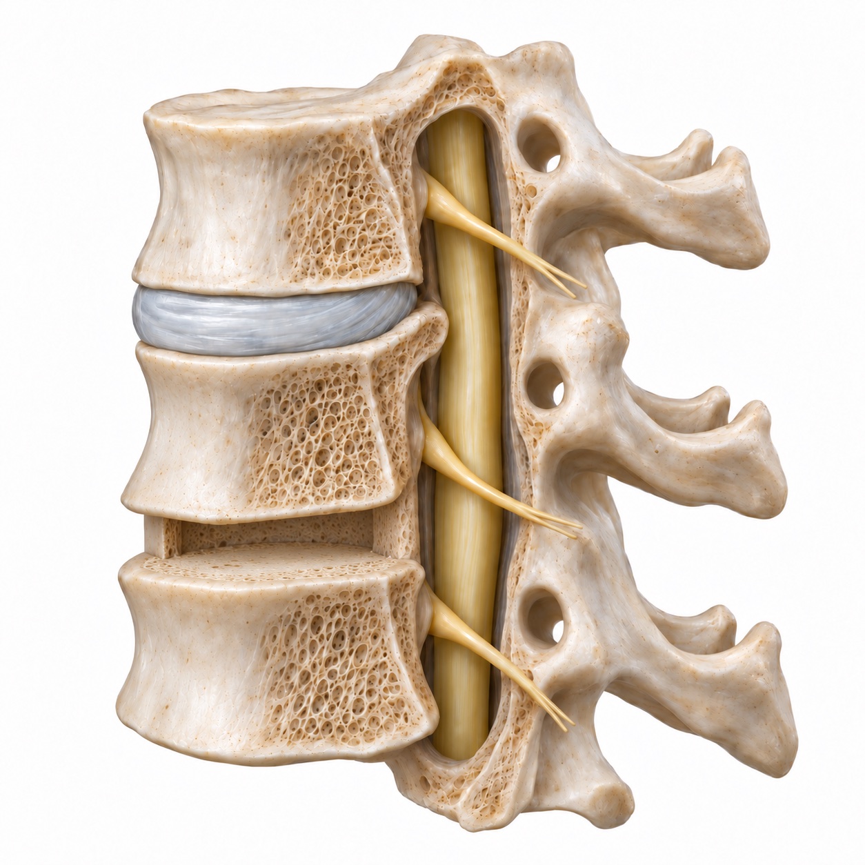 Cervical teaching model showing space after a disc is removed