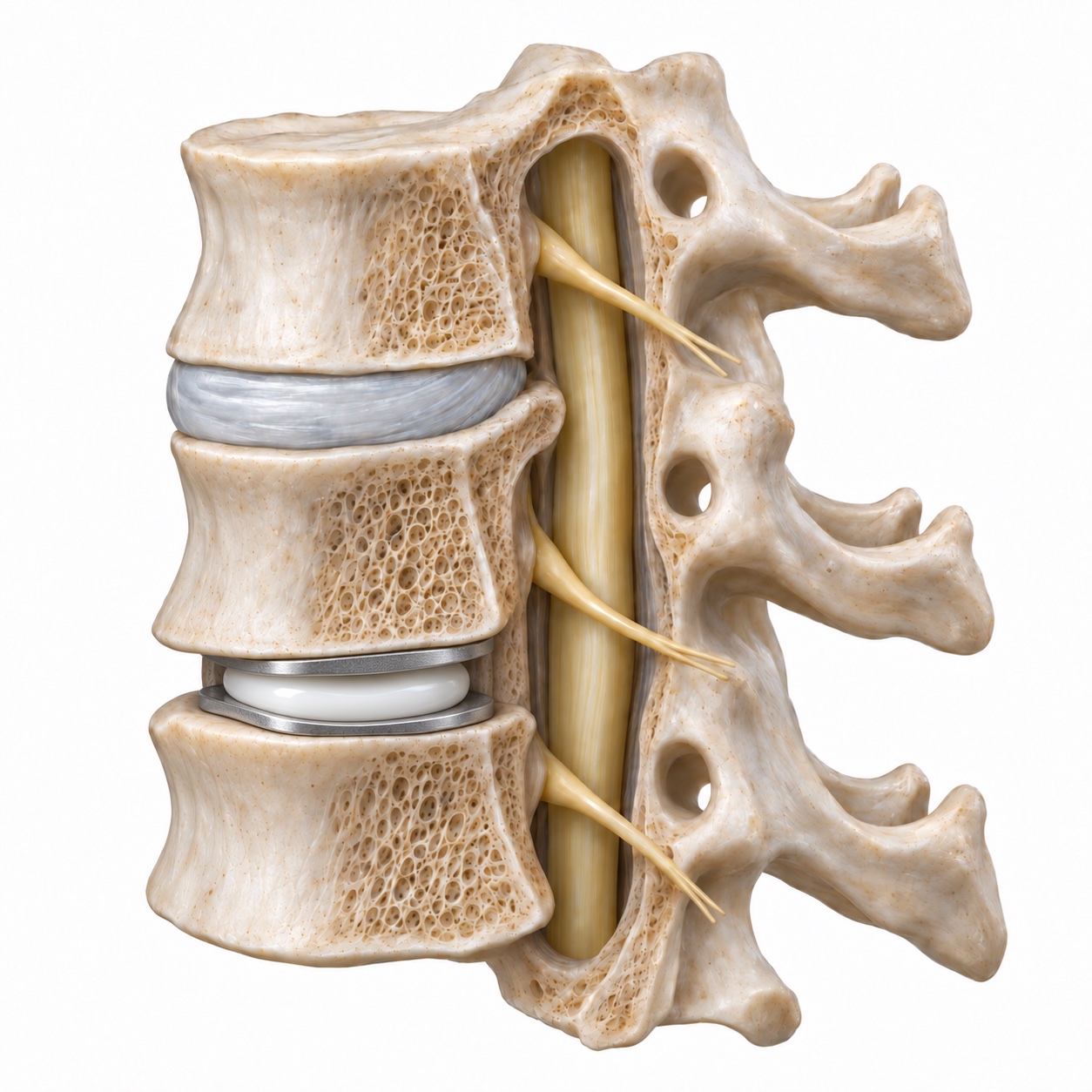 Cervical model with an artificial disc between two vertebrae