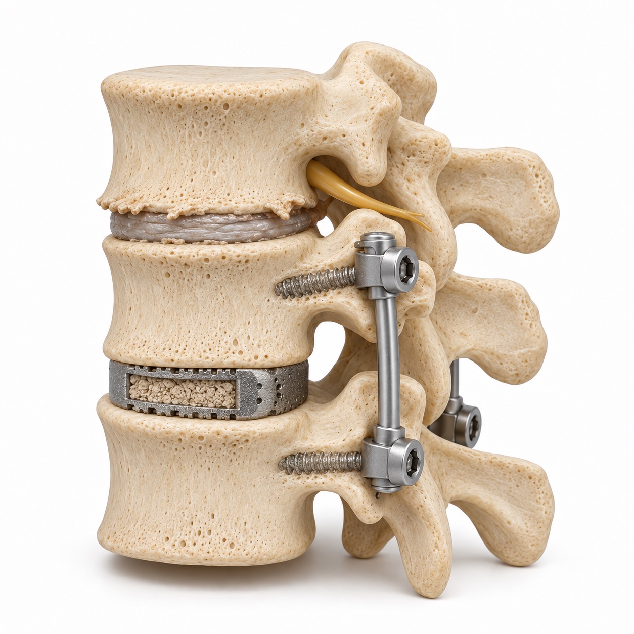 Lumbar anatomical model with wear above a previous fusion